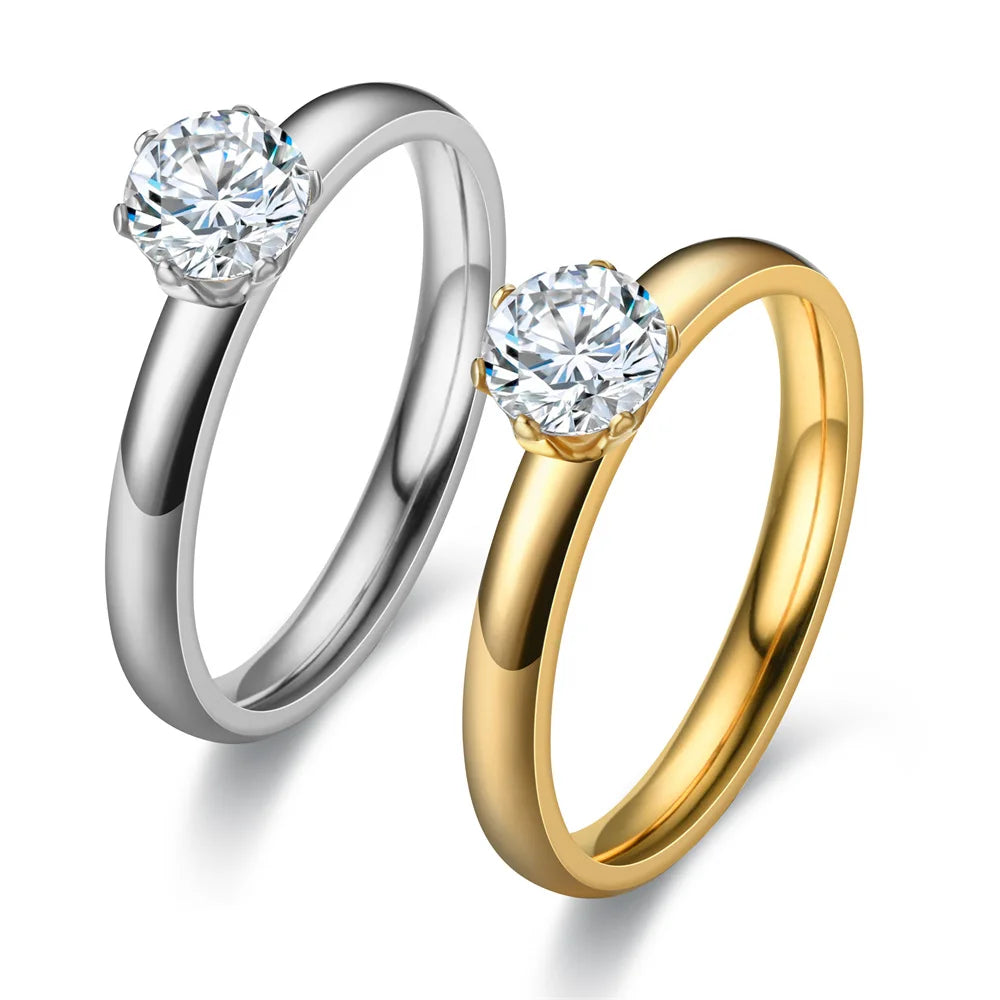 Stainless Steel Zircon Couple Engagement Rings for Men and Women Size 5-12 Valentine's Day Gift