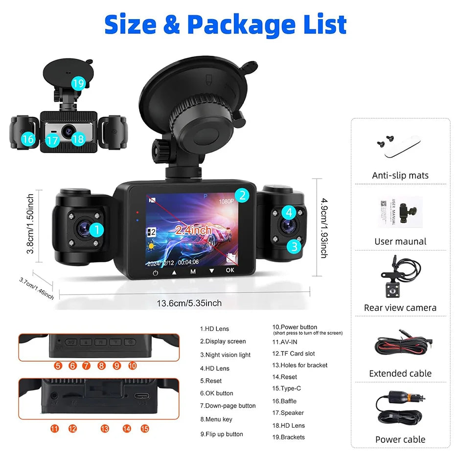 CowLost | vehicle-parts-accessories-greenyi-2-4-1080p-4-view-car-dash-cam-front-inside-rear-dvr-camera |6