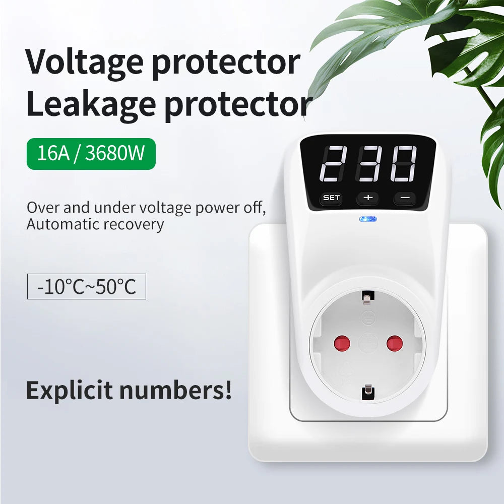 LCD Voltage Protector with LCD Display, Automatic Reset, Surge & Undervoltage Protection, EU/US Plug