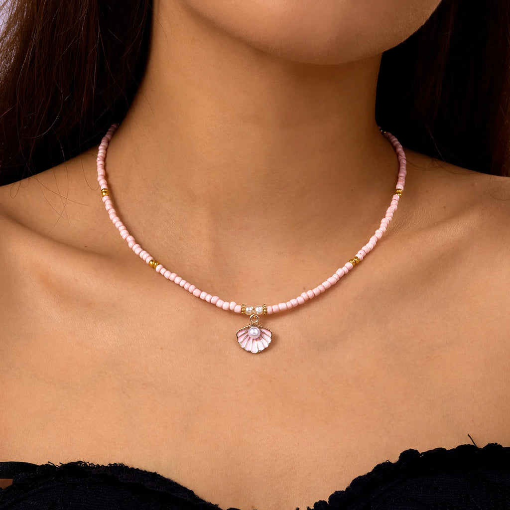 CowLost | boho-bohemian-sea-shell-starfish-pendant-necklaces-for-women-double-layered-tortoise-imitation-pearl-bead-chain-beach-jewelry |7