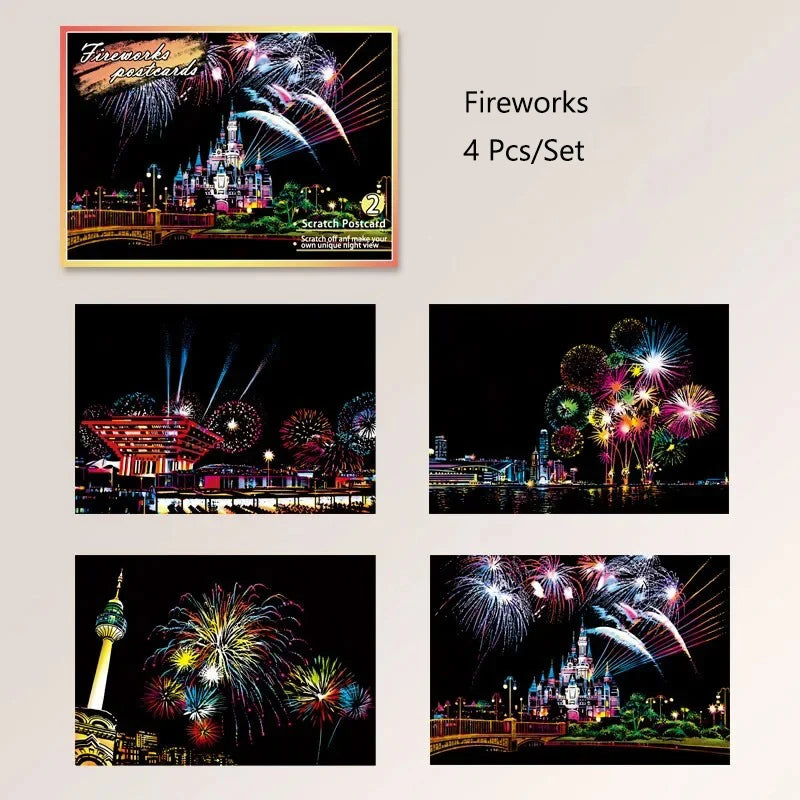 CowLost | product_id-4pcs-a5-diy-scratch-painting-set-cherry-blossoms-classical-buildings-landscapes-animals |18