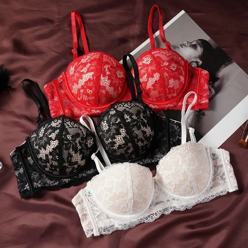 CowLost | black-lace-bra-women-small-chests-gathering-bralette-removable-shoulder-strap |7