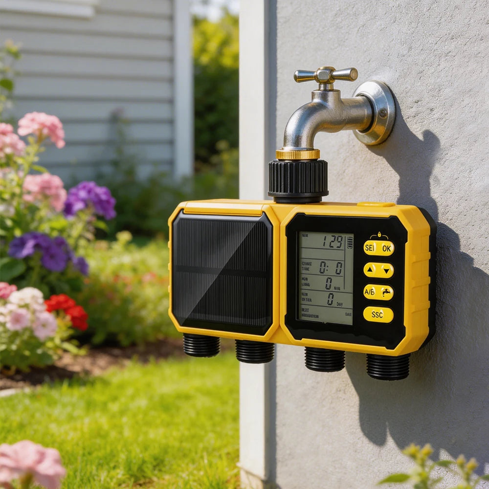 WiFi Solar Irrigation Timer 1/2/4 Outlet Smart Watering Controller for Garden Greenhouse
