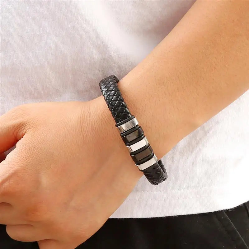 CowLost | punk-men-leather-bracelet-with-stainless-steel-magnetic-clasp-braided-mutilayer |22
