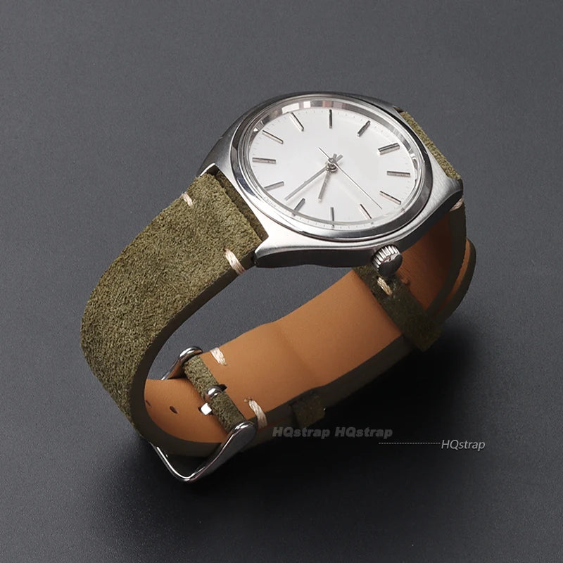 Genuine Suede Leather Quick Release Watch Strap 14-22mm Vintage Brown Wristband