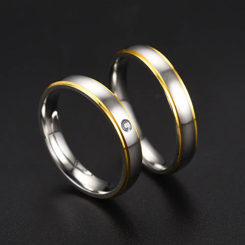 Titanium Steel Zircon Couple Rings Valentine's Day Jewelry Gift 2025 Wholesale