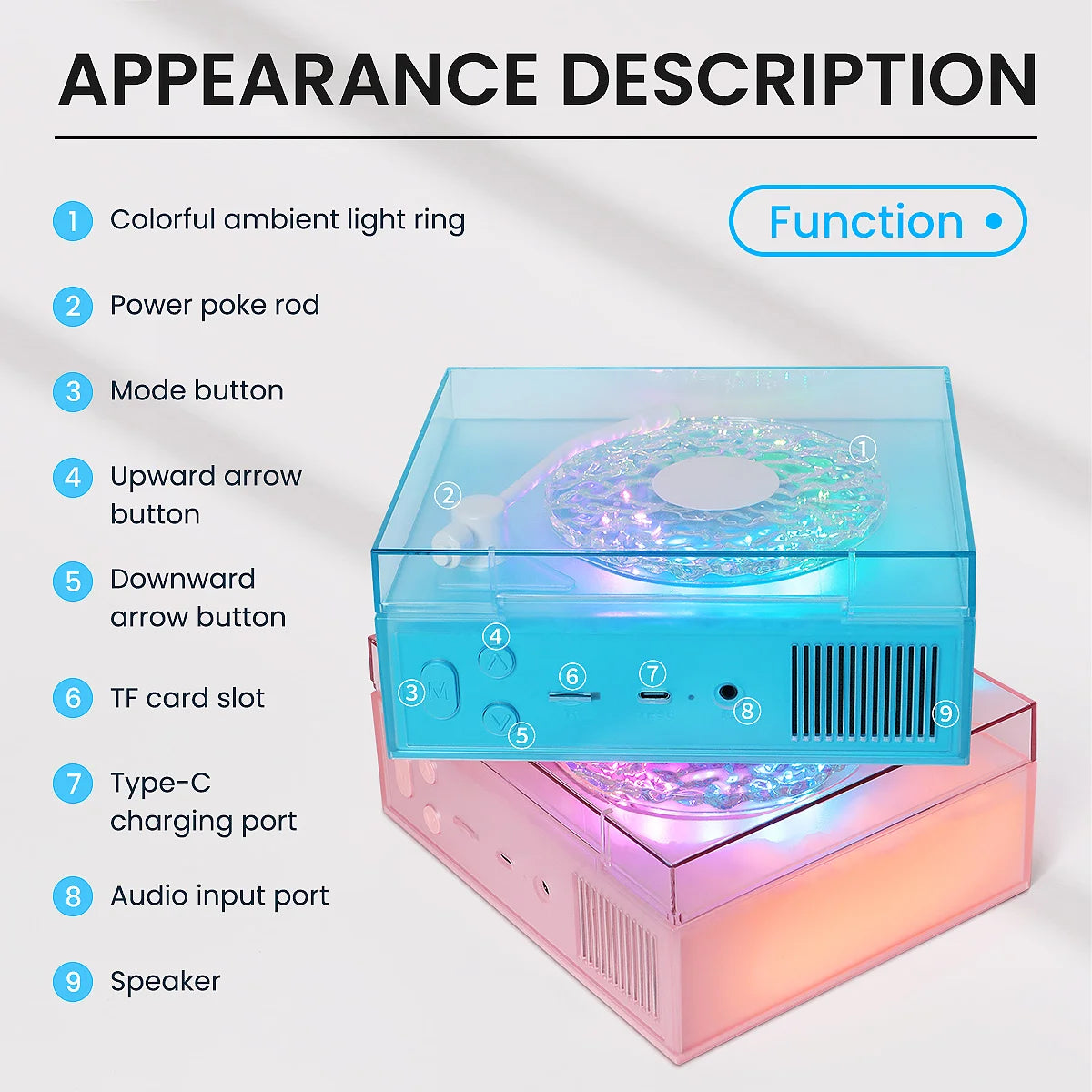 Water Ripple Bluetooth Speaker with Night Light and Three Playback Modes for Bedroom