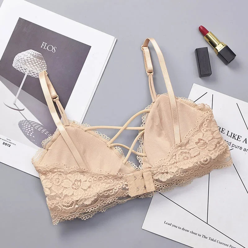 CowLost | product_id-ollymurscn-womens-floral-lace-wireless-push-up-padded-bra-with-cross-straps |3