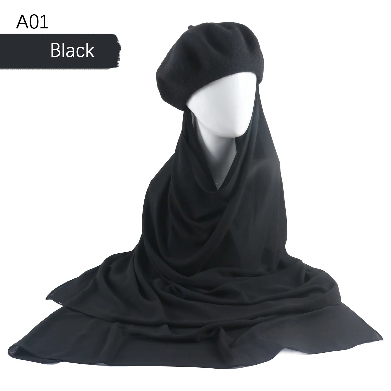 CowLost | musilm-women-french-style-beret-hats-with-chiffon-hijab |27