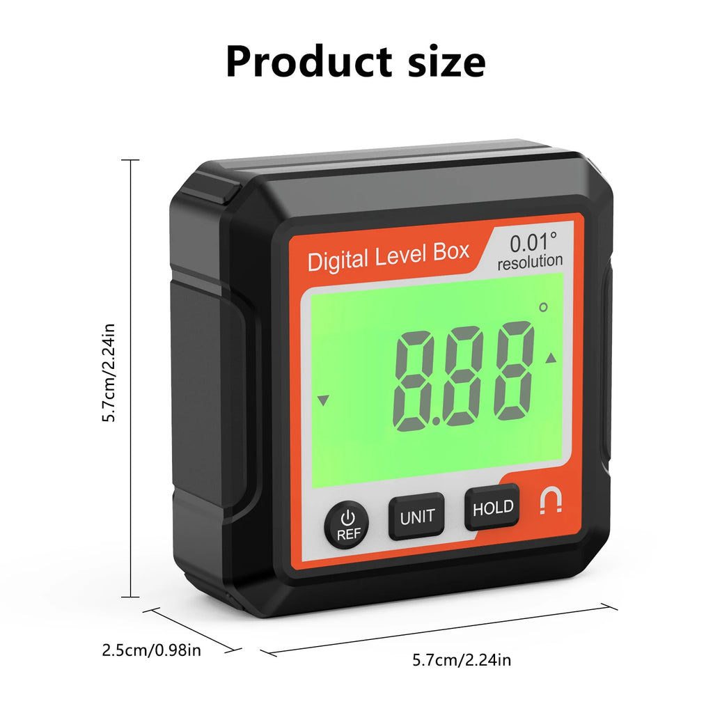 Digital Magnetic Inclinometer LCD Backlight Angle Finder 4x90° Protractor Level Box for Woodworking