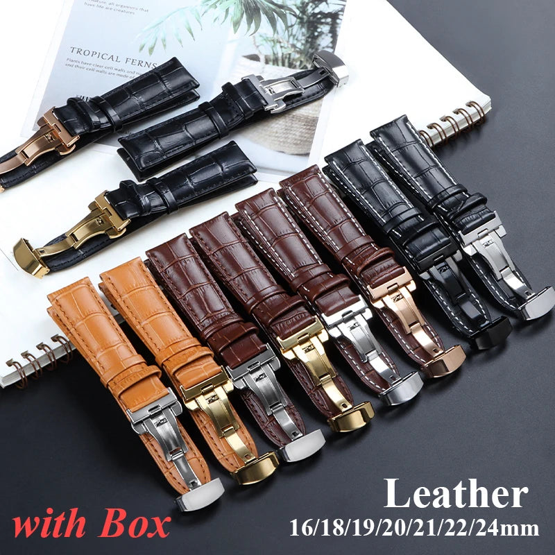 CowLost | product_id-leather-watch-band-16-24mm-unisex-with-metal-butterfly-clasp-and-gift-box |1