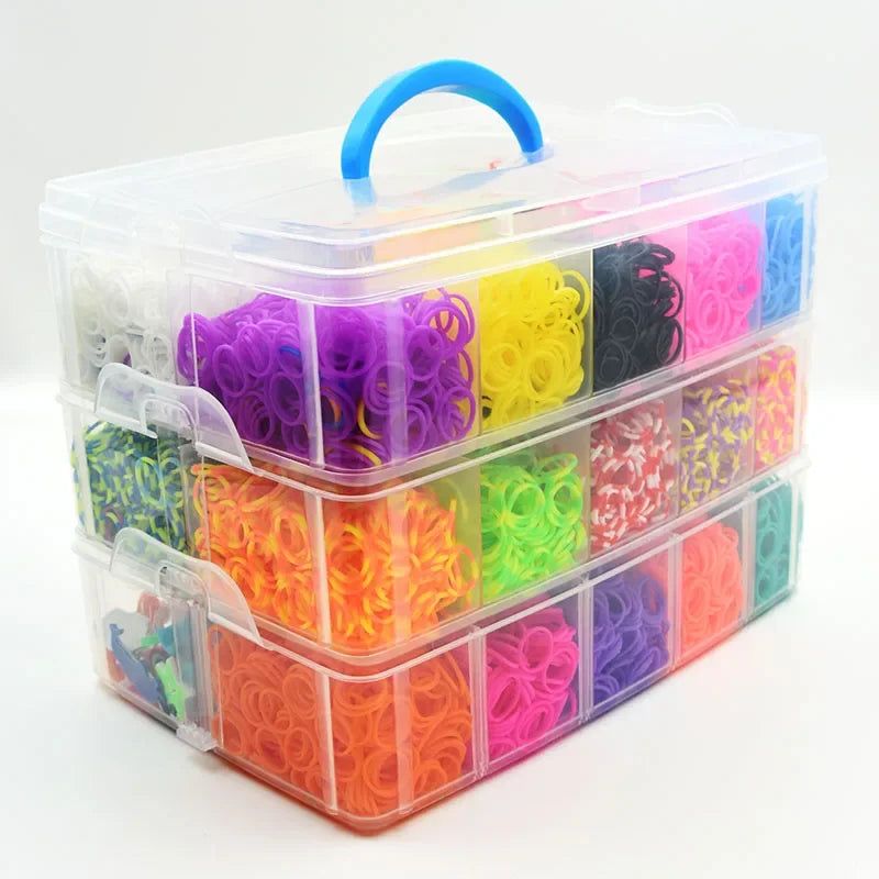 Colourful Rubber Loom Band Set Elastic Bracelet Weaving Toy with Charms