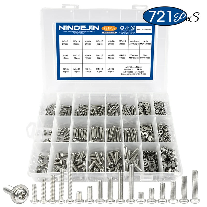 CowLost | nindejin-541-721pcs-cross-round-head-screw-assortment-kit |14