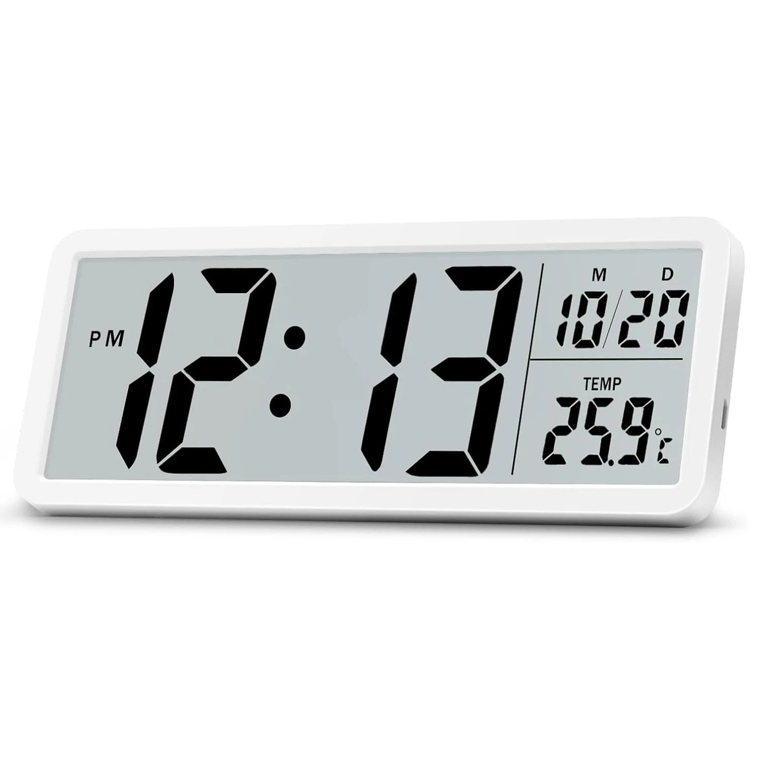 8 Inch LCD Digital Clock with Time, Date & Temperature Display – Dual Power Wall/Desktop Electronic Clock
