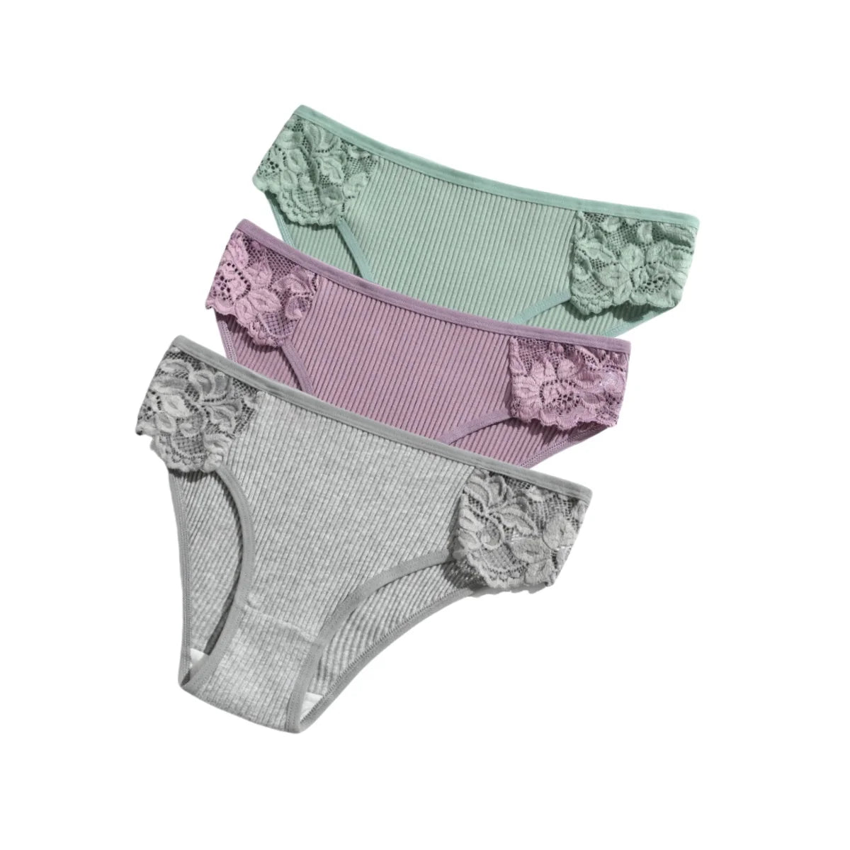 CowLost | product_id-3pcs-womens-cotton-lace-trim-low-rise-breathable-briefs-solid-panties |26