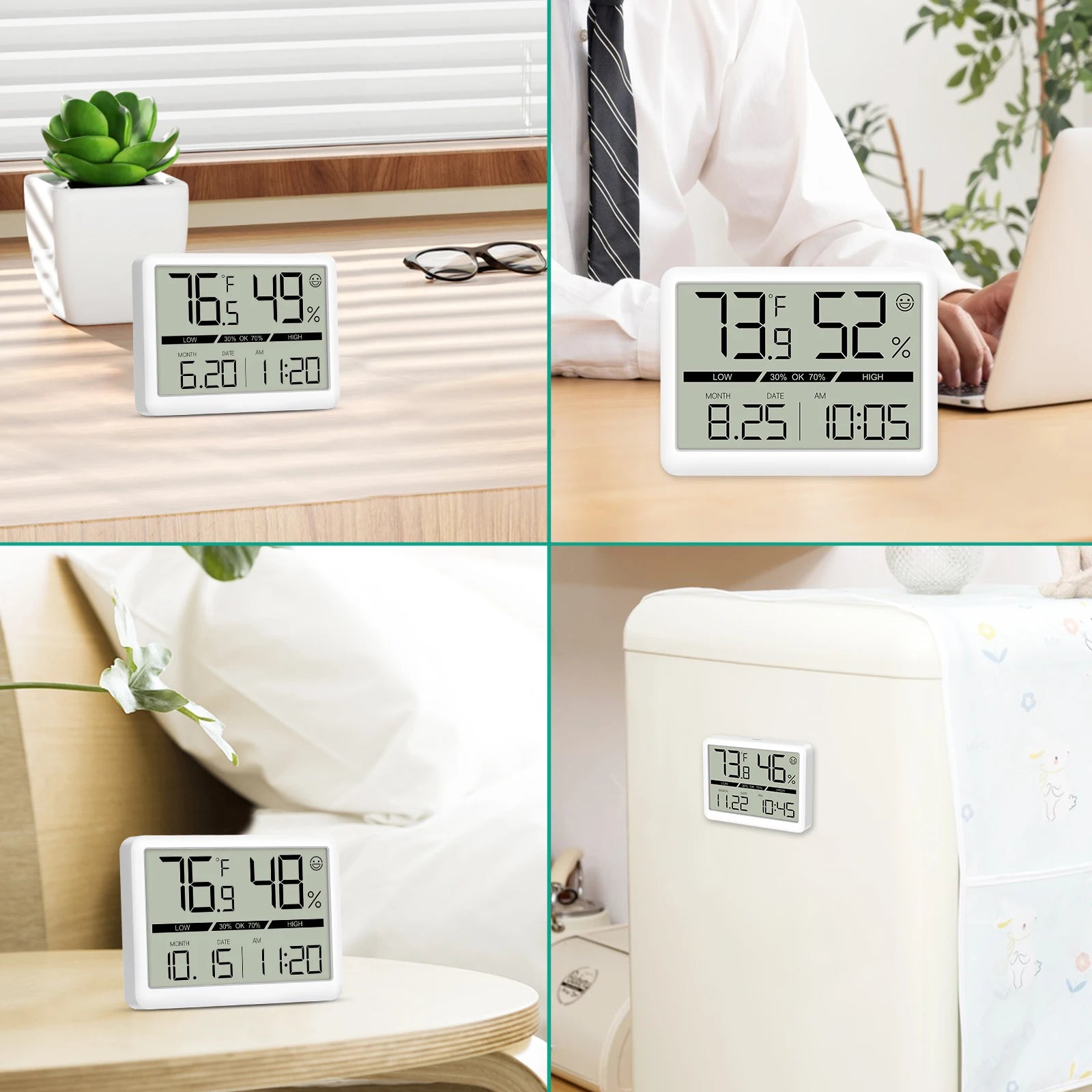 ORIA Indoor Digital Humidity Meter Thermometer with LCD Clock and Large Display