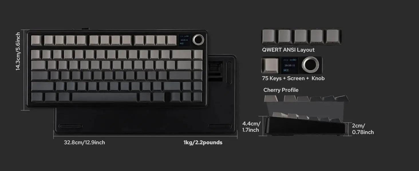 CowLost | aula-f75-max-wireless-mechanical-keyboard-with-tft-screen-knob-75-ansi-layout-wired-bluetooth-2-4g |8