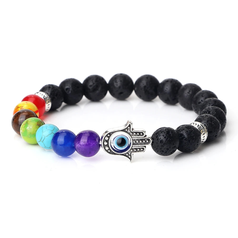 CowLost | badge-pass-holders-mens-natural-volcanic-rock-7-chakra-healing-bracelet |20