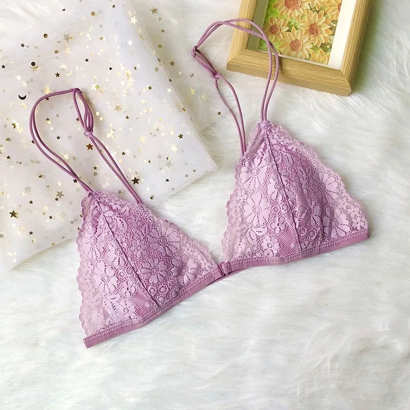 CowLost | product_id-wireless-french-style-triangle-cup-bra-with-front-button-lace-back-ultra-thin-straps |12