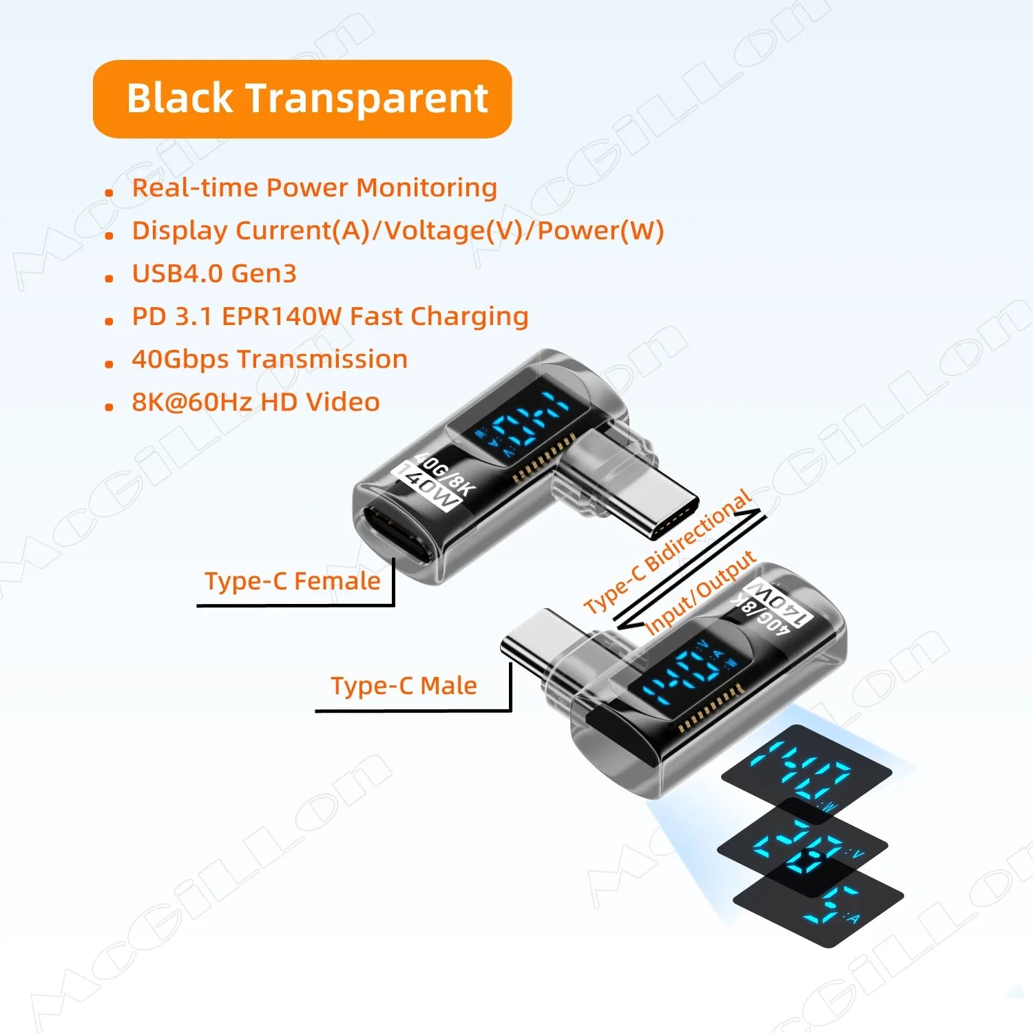 CowLost | product_id-transparent-led-usb4-0-type-c-to-c-otg-adapter-40gbps-8k-60hz-5a-fast-charging-140w-pd-for-iphone-16-15-macbook-pro |18