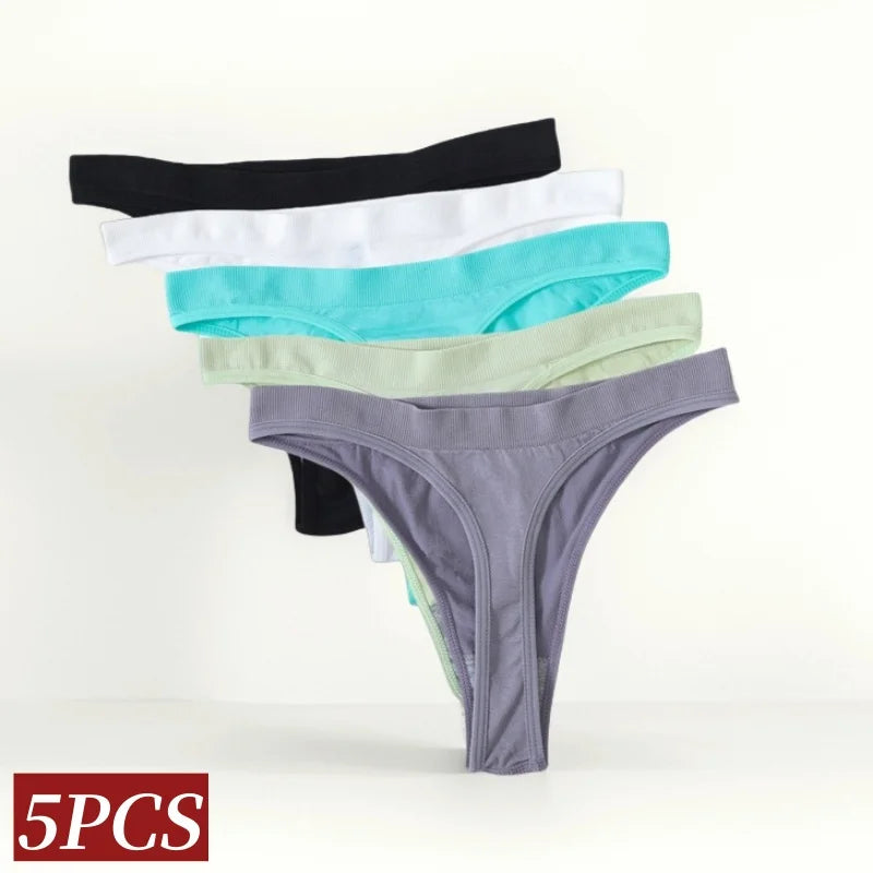 CowLost | product_id-5pcs-brazilian-high-waist-sports-thong-g-string-panties-women-m-xl-solid-t-back-underwear-set |2
