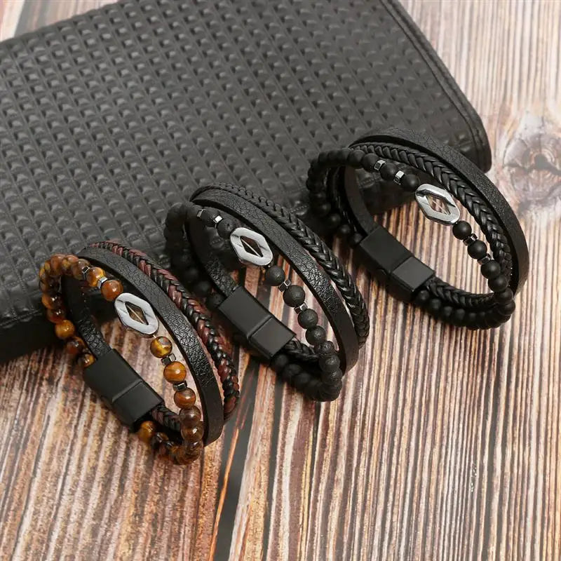 CowLost | jiayiqi-leather-bracelet-punk-hip-hop-metal-charm-tiger-eye-stone-beads-multi-layer-bracelet-for-men |15
