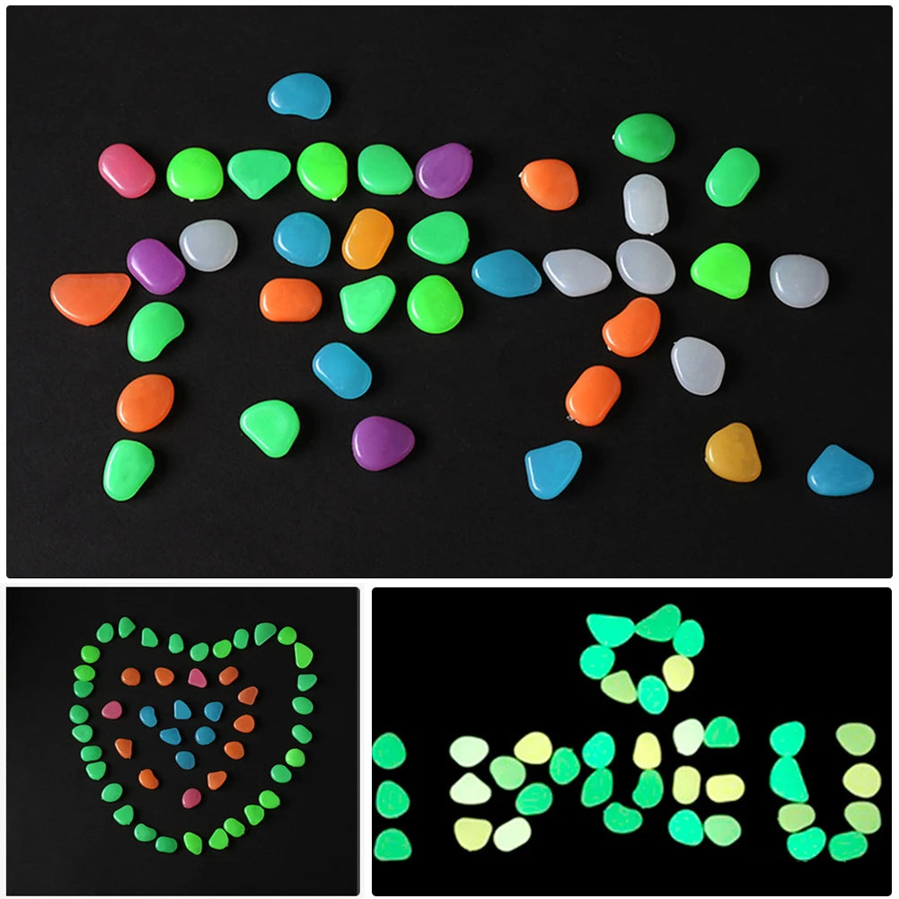 50pcs Glow in Dark Luminous Stones Garden Pebbles Fish Tank Aquarium Decoration