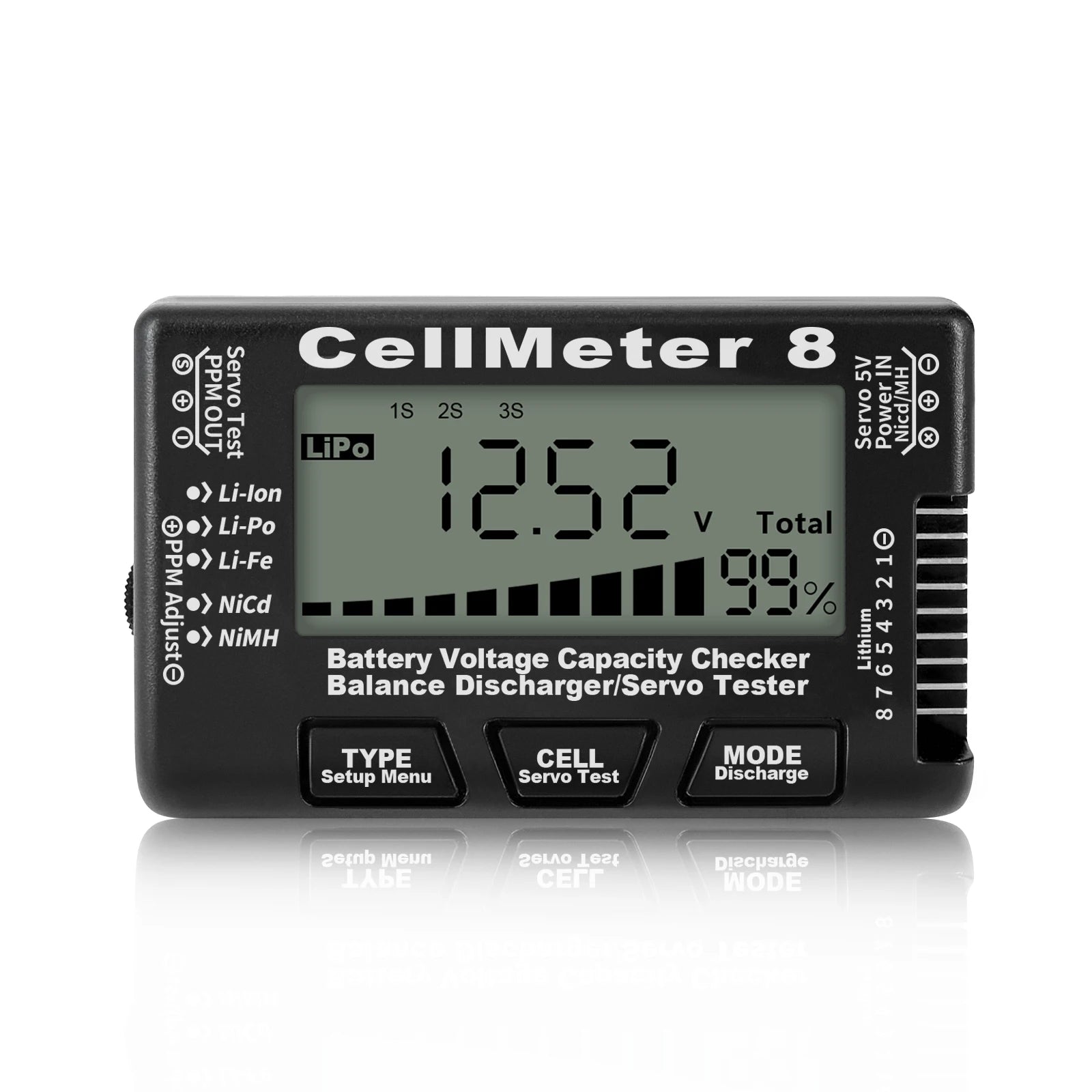 8 in 1 CellMeter Battery Capacity Tester Digital RC LiPo Li-ion NiMH Checker
