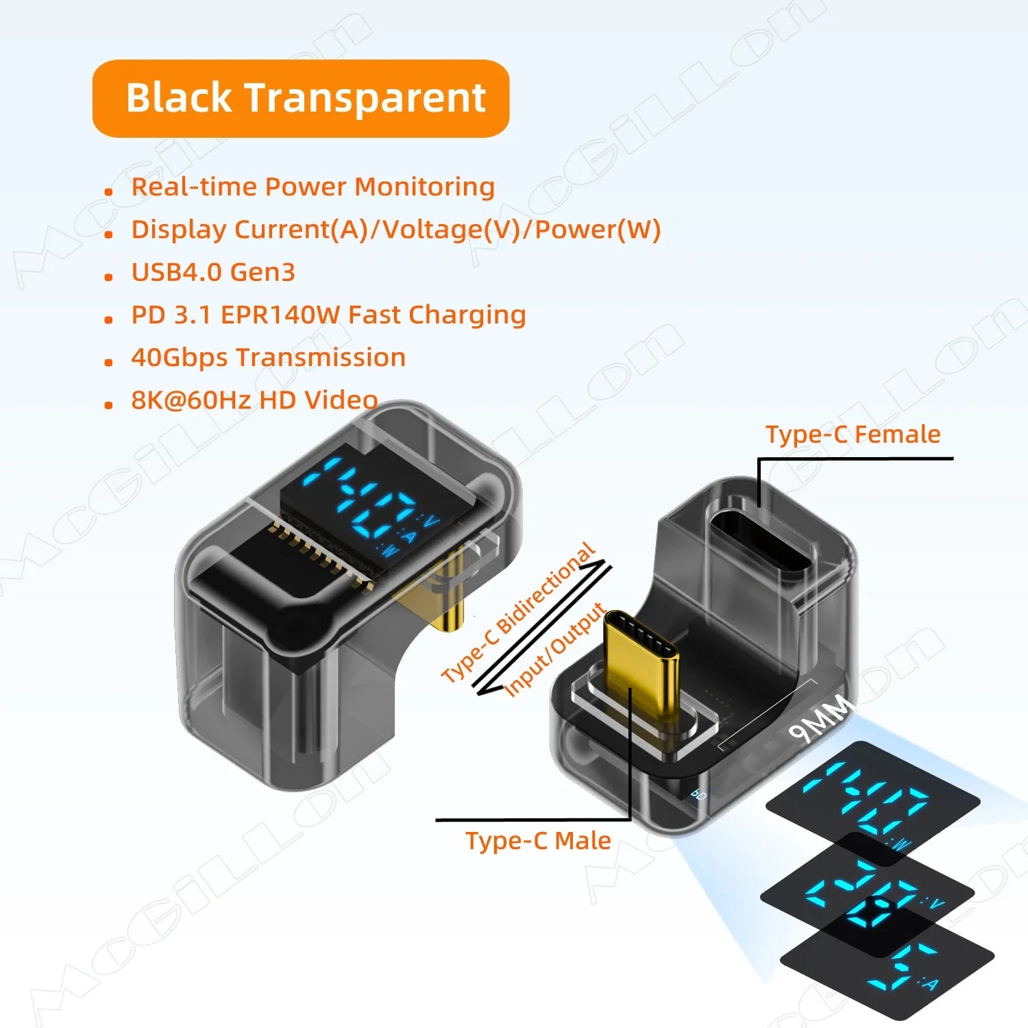 CowLost | product_id-transparent-led-usb4-0-type-c-to-c-otg-adapter-40gbps-8k-60hz-5a-fast-charging-140w-pd-for-iphone-16-15-macbook-pro |20