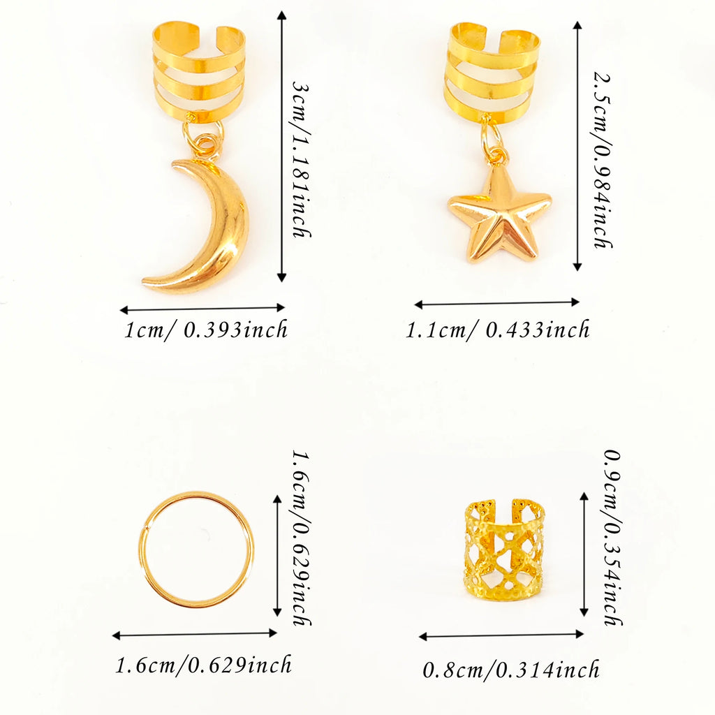 CowLost | 44pcs-stars-moon-combination-fashion-metal-cutout-dreadlock-hair-rings |3