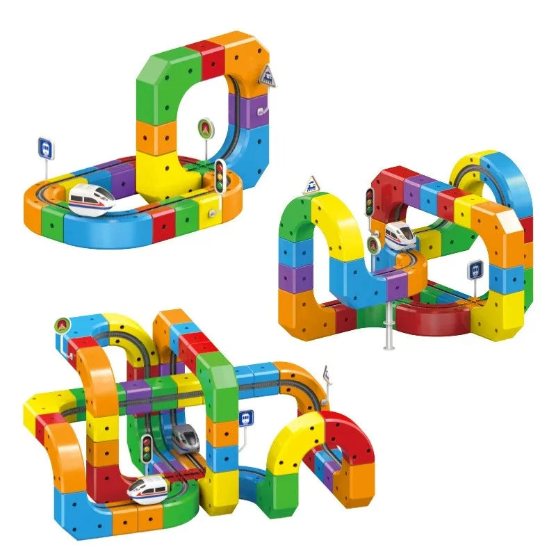 Children Magnetic Rail Car Cube DIY Building Blocks Educational Track Train Toy Christmas Gift