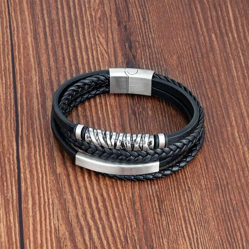 CowLost | multilayer-stainless-steel-insert-bracelet-viking-leather-bracelets-for-men |10