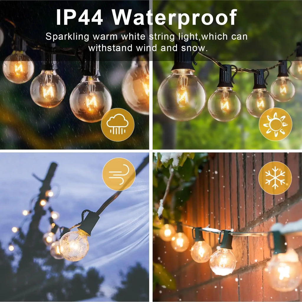 15M G40 Tungsten Outdoor String Lights, IP65 Waterproof, 220V Connectable Garland for Patio Porch Party Decor