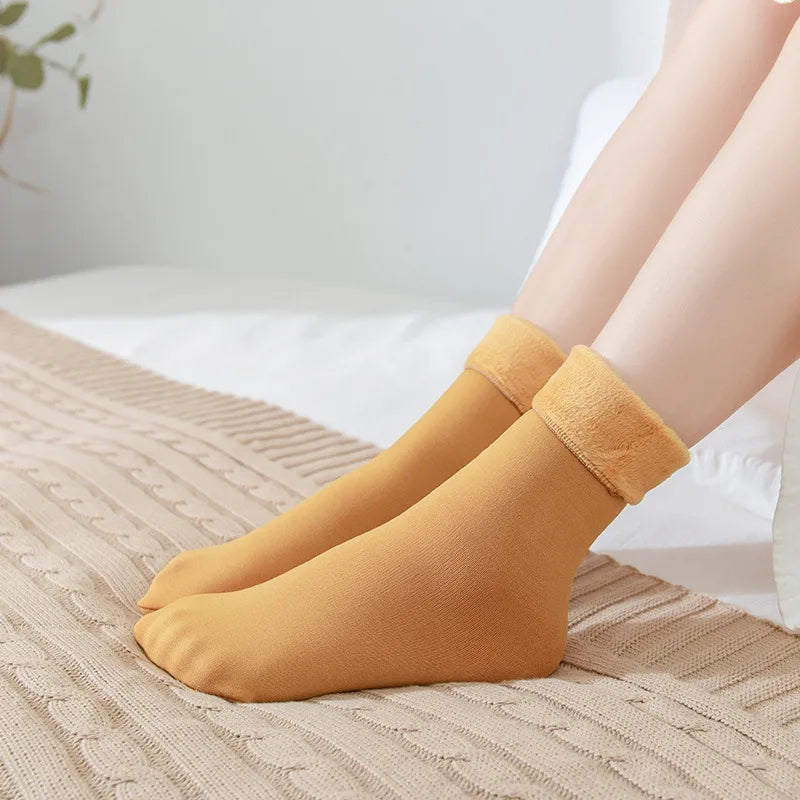 1Pair Winter Women Thick Socks Solid Pure Elasticity