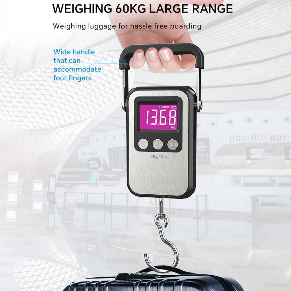 JUANJUAN 60kg/10g Portable Digital Hanging Scale LCD Rechargeable for Luggage & Fishing