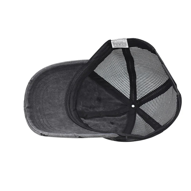 CowLost | washed-cotton-mesh-breathable-baseball-cap-made-old-ripped-light-board-cap |5