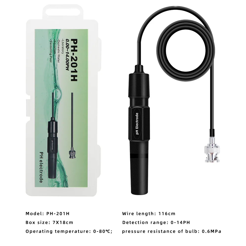 PH-201H 1.2m/2m Replacement pH Probe Electrode for Aquarium Hydroponic Laboratory Meter