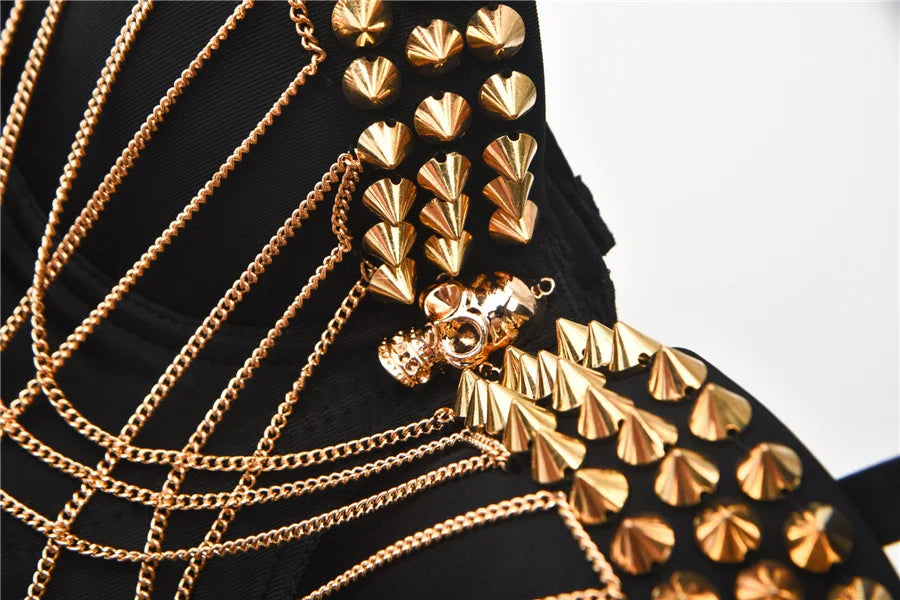 CowLost | activewear-pants-gold-rivets-chains-sexy-push-up-bra-bralette-crop-top-punk-gothic |3