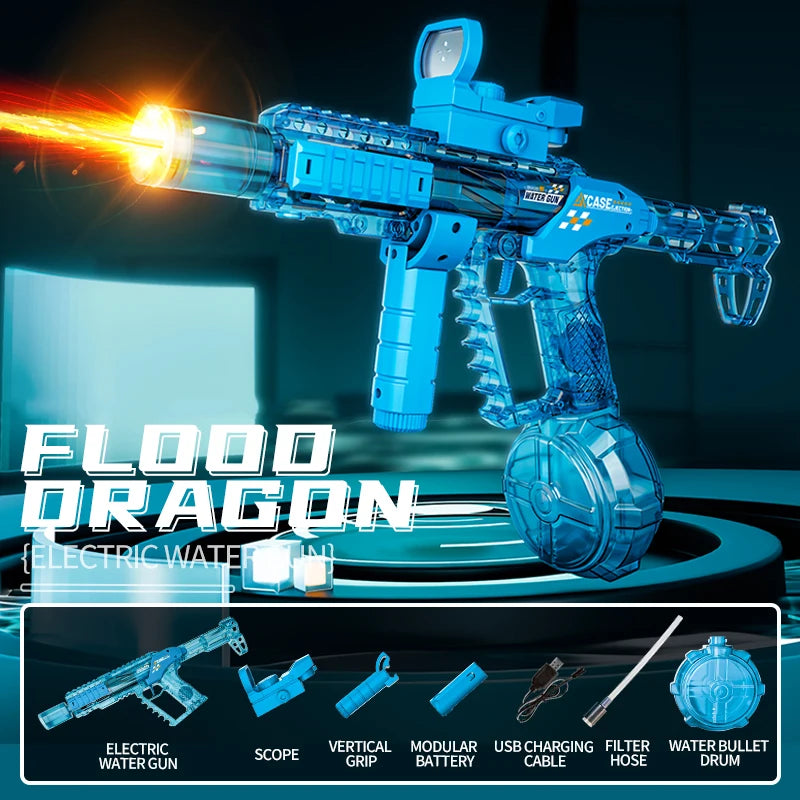 Long Range Electric Water Gun Toy with Automatic Sensor and Muzzle Flame for Kids