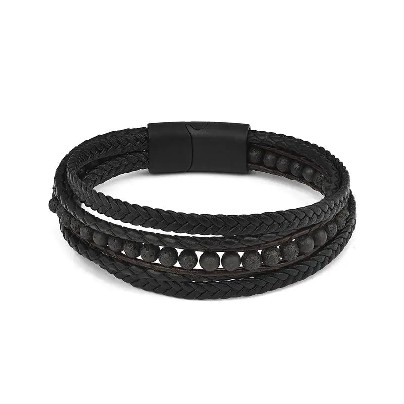 CowLost | badge-pass-holders-mens-natural-stone-beads-multilayer-leather-bracelet-with-magnetic-clasp |24
