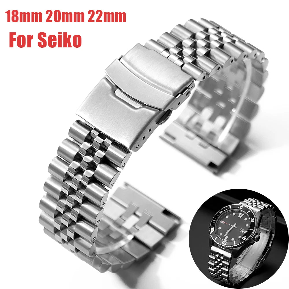CowLost | bracelets-product_id-hqstrap-stainless-steel-watch-band-for-seiko-skx007-009-18mm-20mm-22mm-flat-curved-end-jubilee-folding-buckle |1