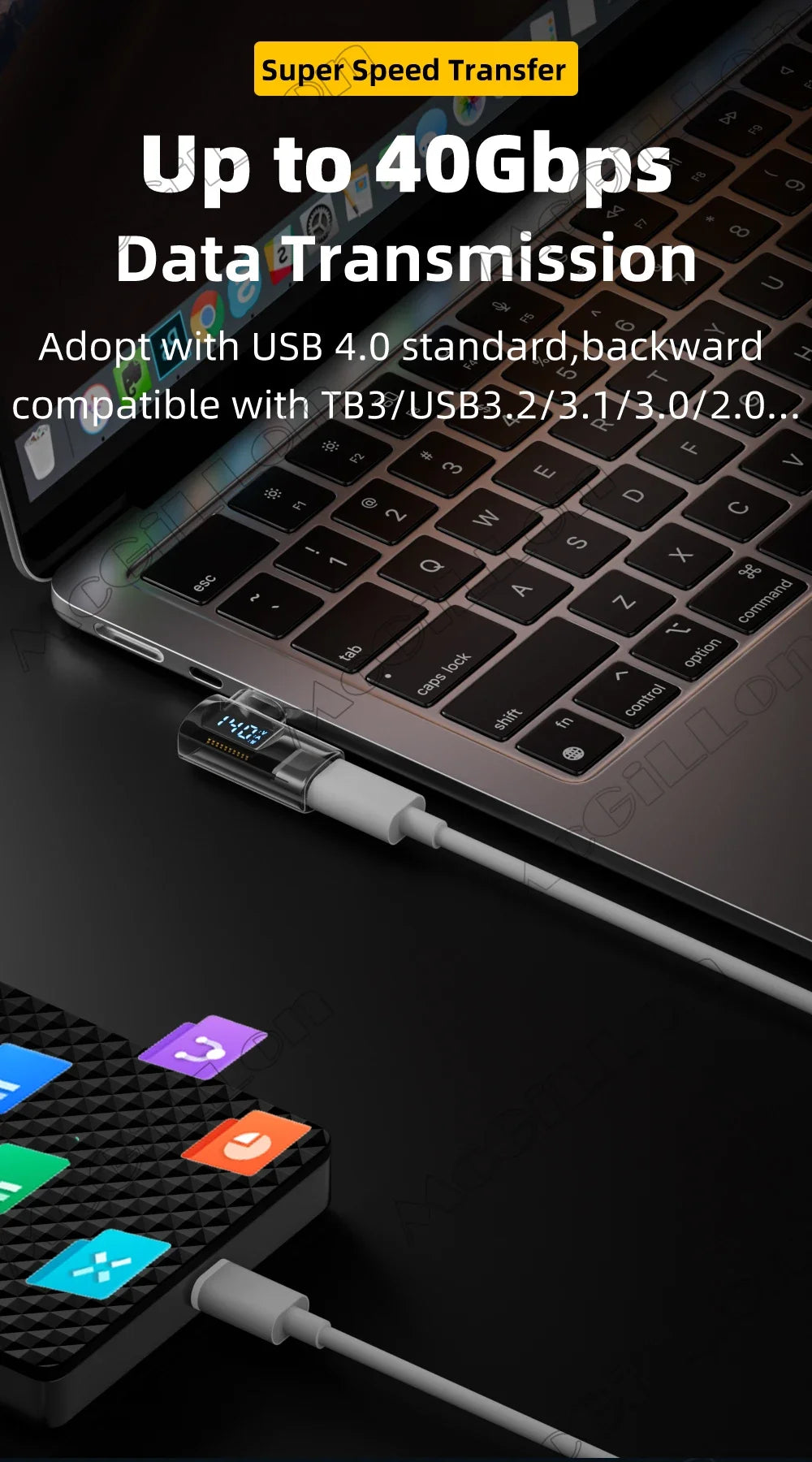 CowLost | product_id-transparent-led-usb4-0-type-c-to-c-otg-adapter-40gbps-8k-60hz-5a-fast-charging-140w-pd-for-iphone-16-15-macbook-pro |11