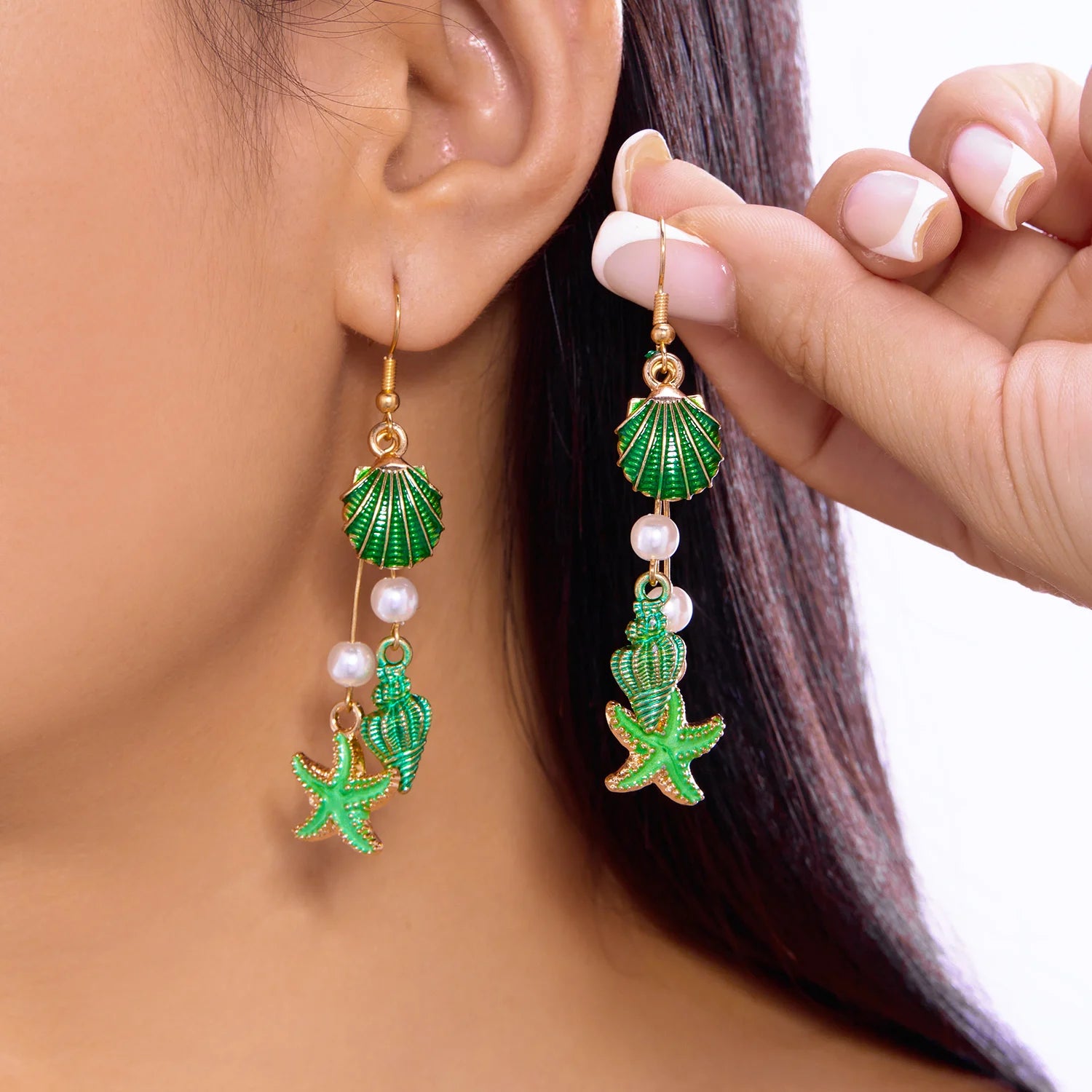 CowLost | bohemia-conch-shaped-starfish-dangle-earrings-for-women-exquisite-pearl-star-long-tassel-drop-earring-girls-beach-party-gifts |6