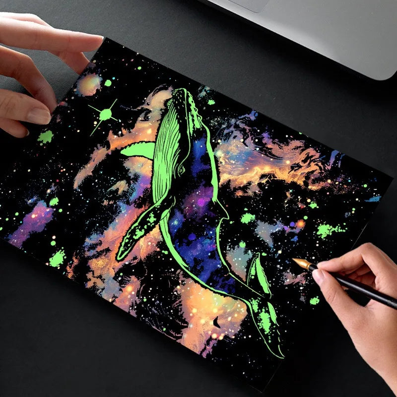 CowLost | product_id-4-pcs-a4-diy-luminous-scratch-painting-set-animal-butterfly-whale-landscape-night-view |7