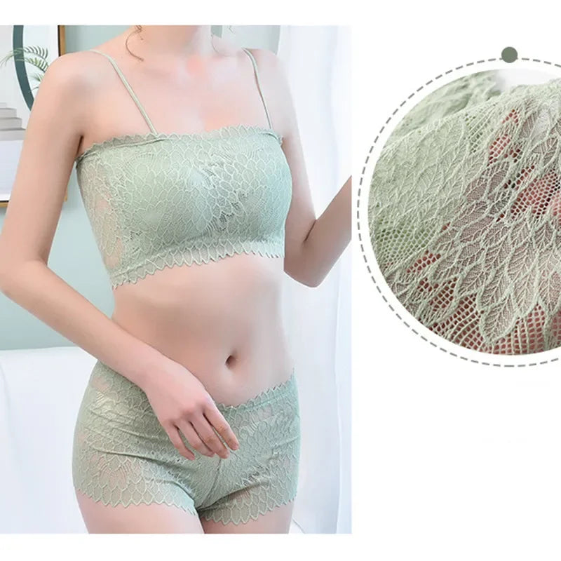 CowLost | product_id-women-s-lace-wireless-padded-tube-bra-low-rise-panty-set |10