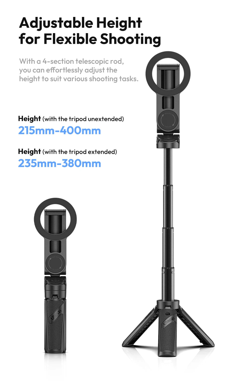 CowLost | ulanzi-jj03-magnetic-phone-tripod-wireless-phone-grip-selfie-stick-desktop-tripod-for-iphone-16-15-14-13-pro-pro-max |13