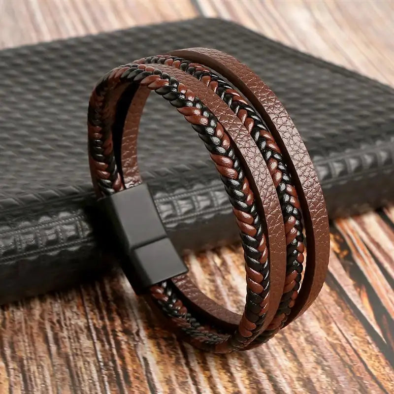 CowLost | high-quality-leather-bracelet-men-classic-fashion-tiger-eye-beaded-multi-layer |29
