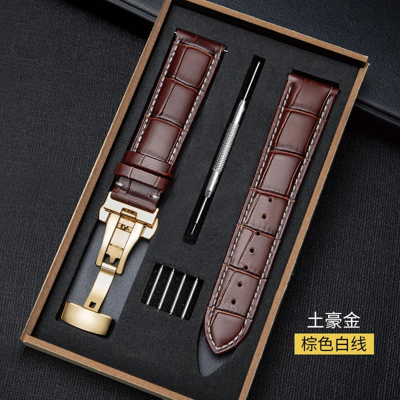 CowLost | product_id-genuine-leather-watchband-18-24mm-replacement-strap-with-wooden-box-and-butterfly-buckle |21