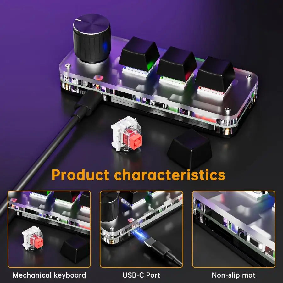 CowLost | product_id-2-4g-bluetooth-mini-mechanical-keyboard-3-key-with-macro-knob-hot-plug |6