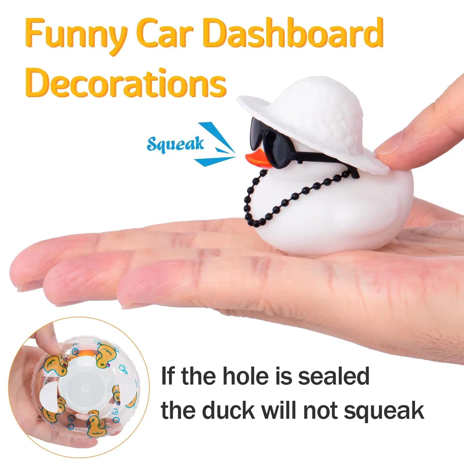 CowLost | product_id-white-rubber-duck-car-dashboard-ornament-with-cowboy-hat-and-swim-ring-necklace |5